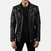Midion Black Leather Biker Jacket